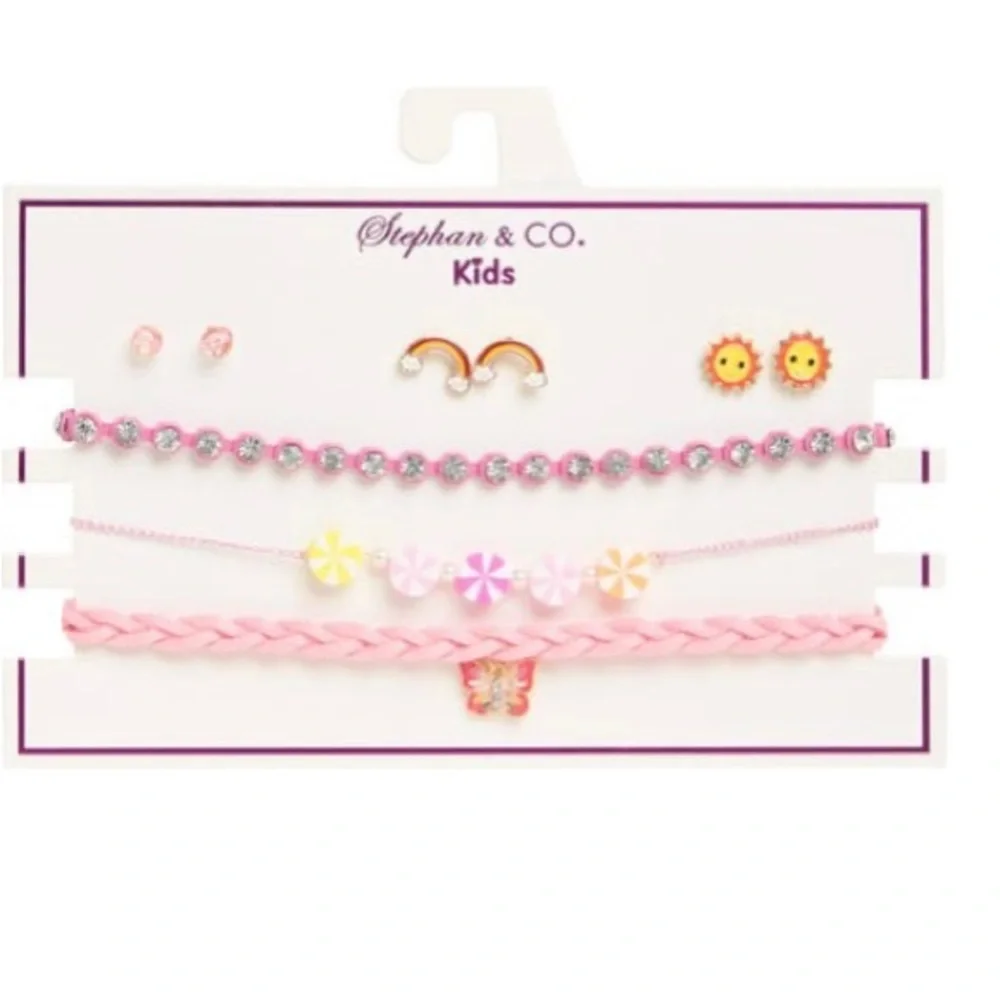 NWT Stephan & Co. Kids' Sun & Rainbow Stud Earrings & Choker Necklace Set